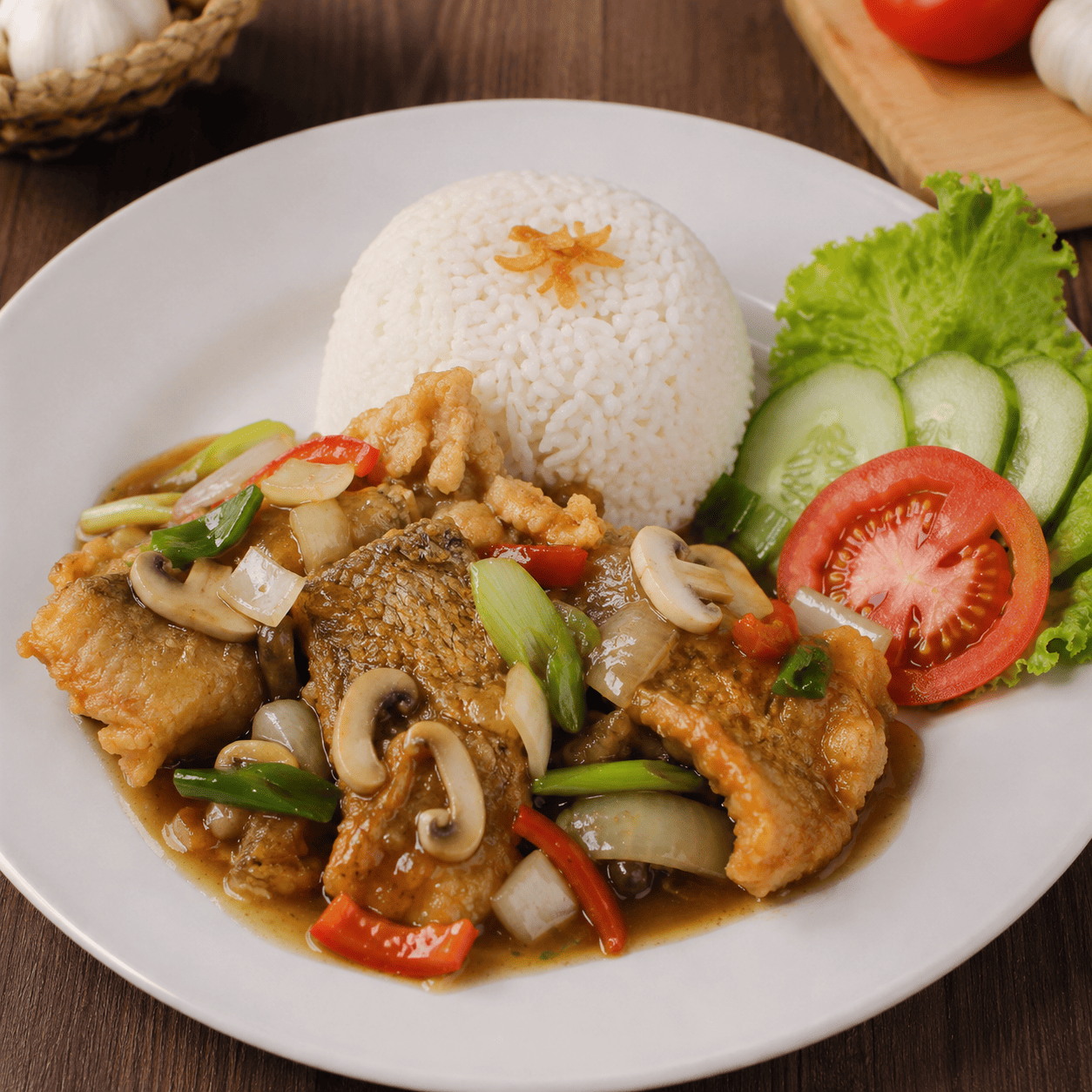 Nasi Kakap Cah Jamur